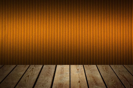 The background is blank wooden boards and a textured striped wall with gradient lighting and vignetting. For product demonstrations, free space, layout, mockup, perspective board, background board.