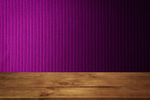 The background is blank wooden boards and a textured striped wall with gradient lighting and vignetting. For product demonstrations, free space, layout, mockup, perspective board, background board.