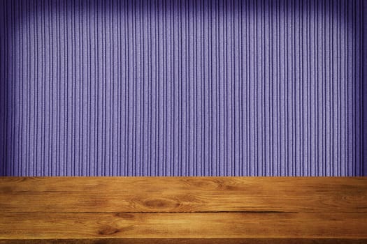 The background is blank wooden boards and a textured striped wall with gradient lighting and vignetting. For product demonstrations, free space, layout, mockup, perspective board, background board.