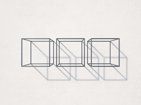 Three metal cubes like wall racks 3D render illustration isolated on white background