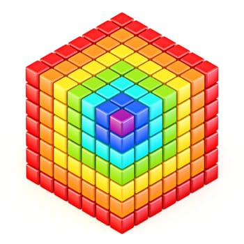 Rainbow colored cube 3D render illustration isolated on white background
