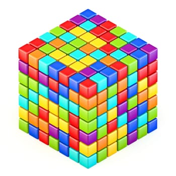 Abstract multicolored cube 3D render illustration isolated on white background