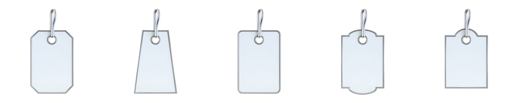 Set of five different shaped labels 3D render illustration isolated on white background