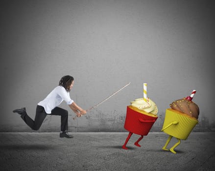 Man on diet against sweets and fats