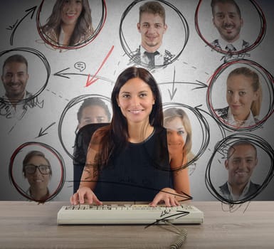 Businesswoman works in her office and chat