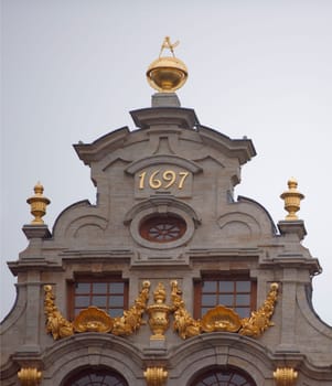 Brussels, Belgium-December 31,2016: Around the Grand Place are located former guild house. Each of them has a unique shape