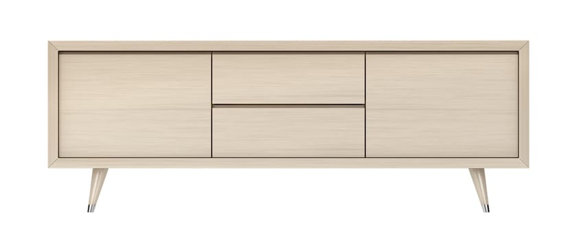 Wooden tv stand isolated on white background, front view