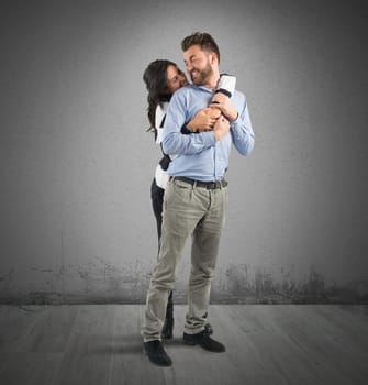 Young couple in love embracing with affection