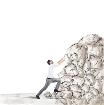 Tired businessman struggling to climb the success