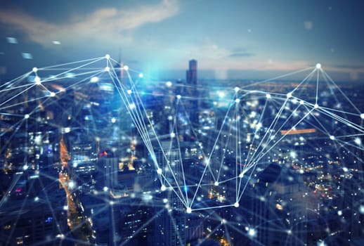 Fast internet connection in the city. Abstract technology background