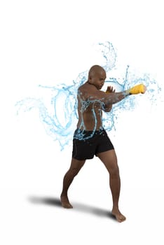 Attack of a boxer with water drop effect