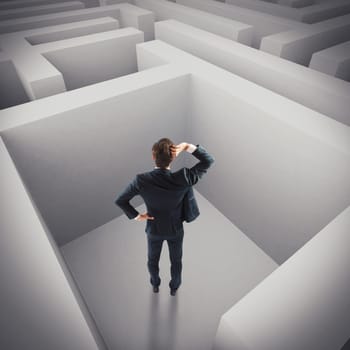 Businessman in trouble lost in a maze