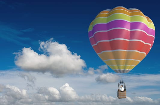 Businessman looking for business ina hot-air balloon