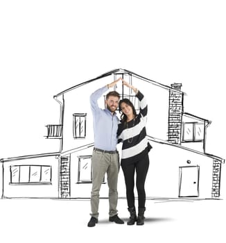 Happy couple in love planning a home