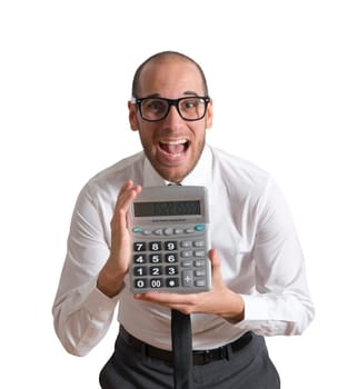 Businessman show calculator with positive value