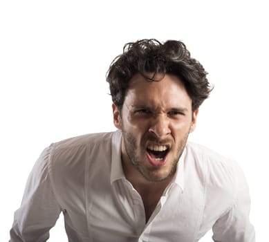 Angry businessman stressed out from work screams