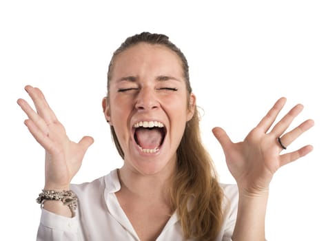 Desperate businesswoman stressed out from work screams