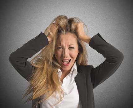 Stressed businesswoman screaming desperate for economic crisis