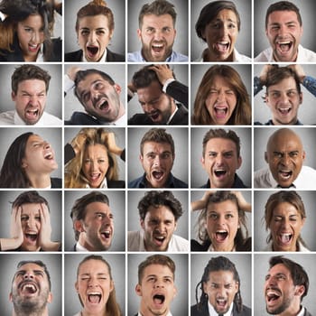 Portraits collage of people faces who scream