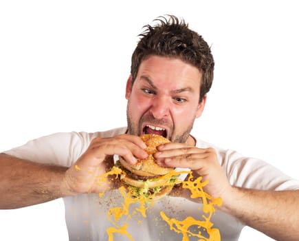 Man eating a sandwich with violent impetuosity