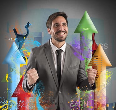 Happy businessman rejoices to his financial Success