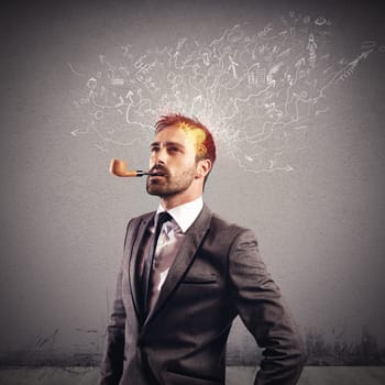 Businessman with a creative brain and clever