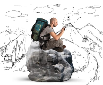 Explorer in the mountains browse the network