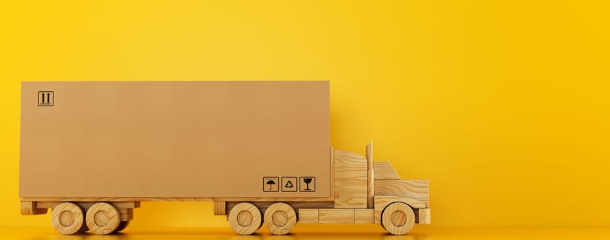 Delivery of a large box on a yellow background with a lorry