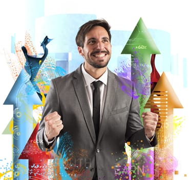 Happy businessman rejoices to his financial Success