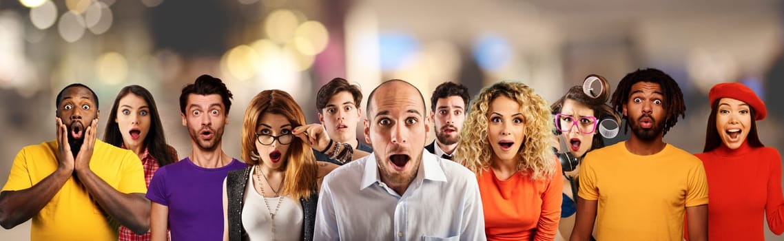 People with wondered, surprised and happy expression are shocked