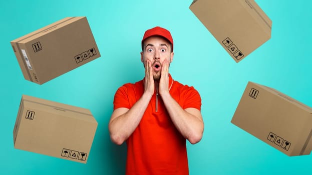 Courier has a wondered expression about a great promotion
