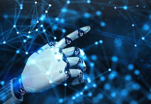 Robotic hand on blue background with network effects
