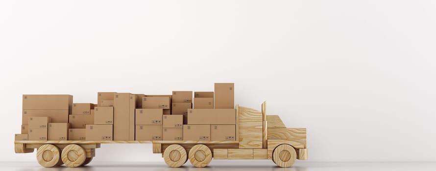 Delivery of boxes on a white background with a lorry