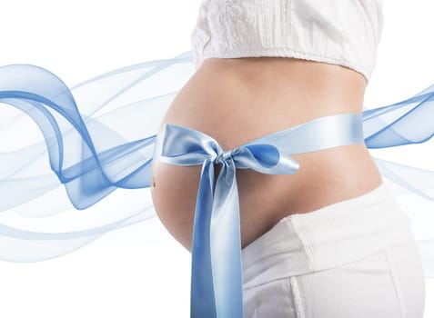 Pregnant woman with a sweet blue bow