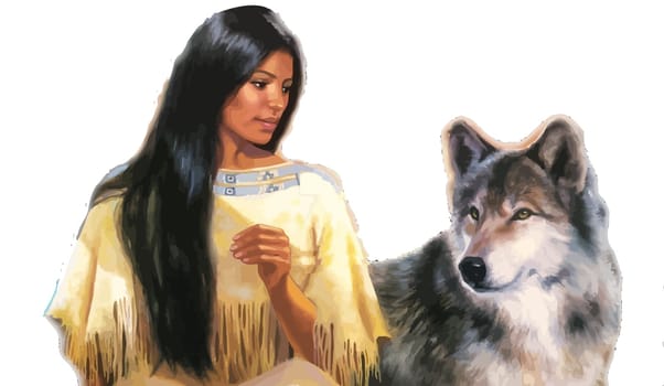 great spirit native americans female wolf illustration