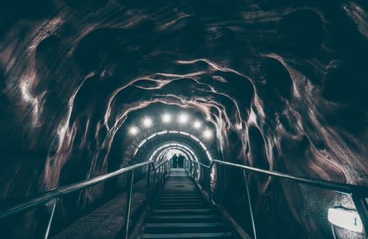 Entry stairs in Salina Turda salt mine in Turda city, Romania