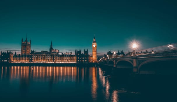 Big Ben and House of Parliament at Night with reflection in Thames river, London, United Kingdom