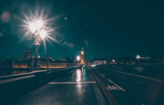 Big Ben and Westminster Bridge with traffic at rush hour, London, United Kingdom