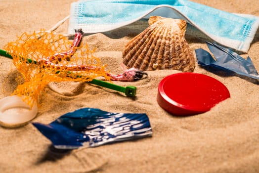 plastic pollution on a beach