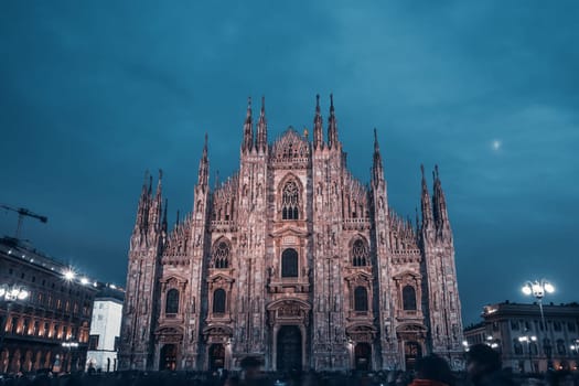 Milan Cathedral, Duomo di Milano, Italy, one of the largest churches in the world, during blue hour.