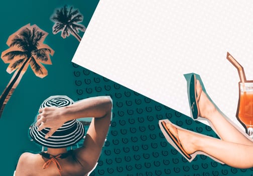Contemporary art collage. Summer tropical vacation vibes. Zine culture concept.