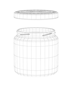 3D wire-frame model of open jar with cap