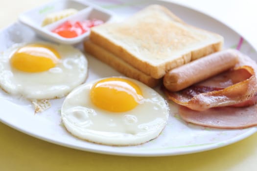 a dish prepared with delicious fried eggs