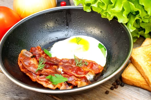 a dish prepared with delicious fried eggs