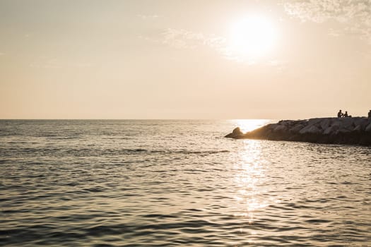 Landscape of sunset over the sea. Freedom concept. Copy space, selective focus.
