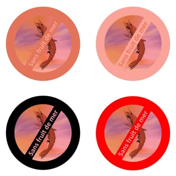 Four french stickers for shellfish free products in white background