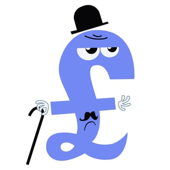 The character of the national currency is the pound sterling UK England gentleman. Serious businessman with a cane. Business and Finance. National currency
