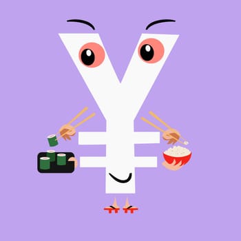 Character sign yen national currency of Japan keeps sushi. Business and Finance. National currency
