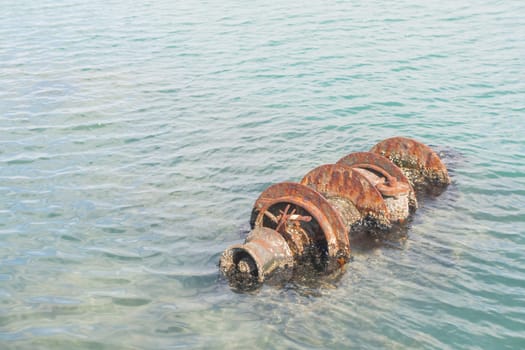 Shipwreck at the pier. harbor of Cagliari - Sardinia.