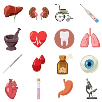 Medical icons set in cartoon style isolated on white background